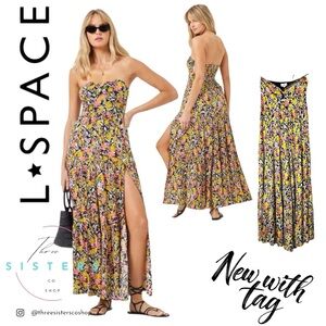 L*Space Alessandra Dress Baskin in Blooms Maxi Dress Floral Strapless NWT